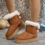 New Fashionable Bow Round Toe Elegant Snow Boots Winter Flat Wear-resistant Soft Students Plus Velvet Warm Women's Shoes