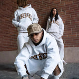 Y2k Retro Punk New Lining Leopard Print Letter Embroidery Street Casual Pants Men and Women Versatile Hooded Sweatshirt