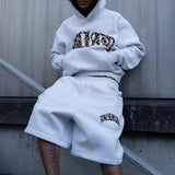 Y2k Retro Punk New Lining Leopard Print Letter Embroidery Street Casual Pants Men and Women Versatile Hooded Sweatshirt