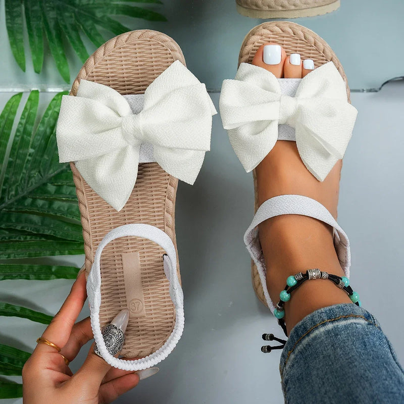 Women Anti-slip Trend Sandals 2025 New Summer Lightweight Sandals Fashion Beach Casual Slippers Outdoor Bow Tie Flat Shoes Home