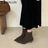 SUOJIALUN 2024 Winter New Brand Women Short Boots Fashion Pointed Toe Ladies Elegant Ankle Boots Thin High Heel Dress Pumps Shoe
