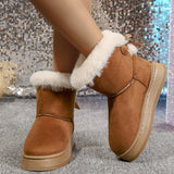 New Fashionable Bow Round Toe Elegant Snow Boots Winter Flat Wear-resistant Soft Students Plus Velvet Warm Women's Shoes