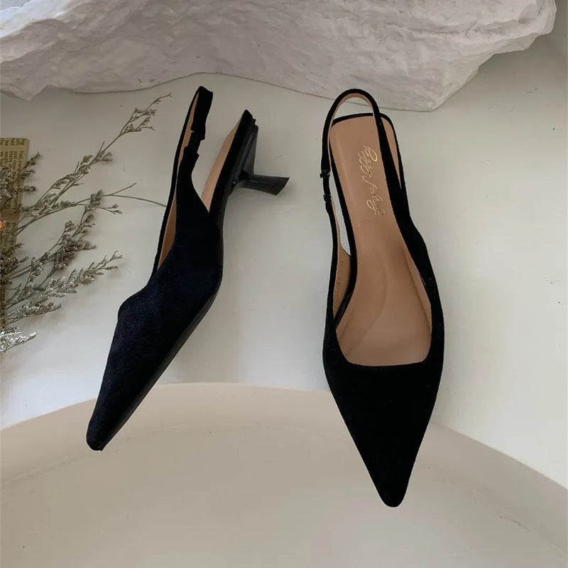 Bailamos Women Sandals Pointed Toe Elegant Low-heel Shoes Summer Fashion Slingback Woman Mules Shoes Pumps Dress Shoes