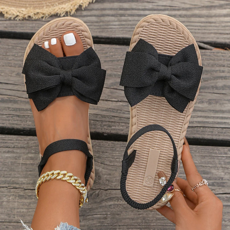 Women Anti-slip Trend Sandals 2025 New Summer Lightweight Sandals Fashion Beach Casual Slippers Outdoor Bow Tie Flat Shoes Home